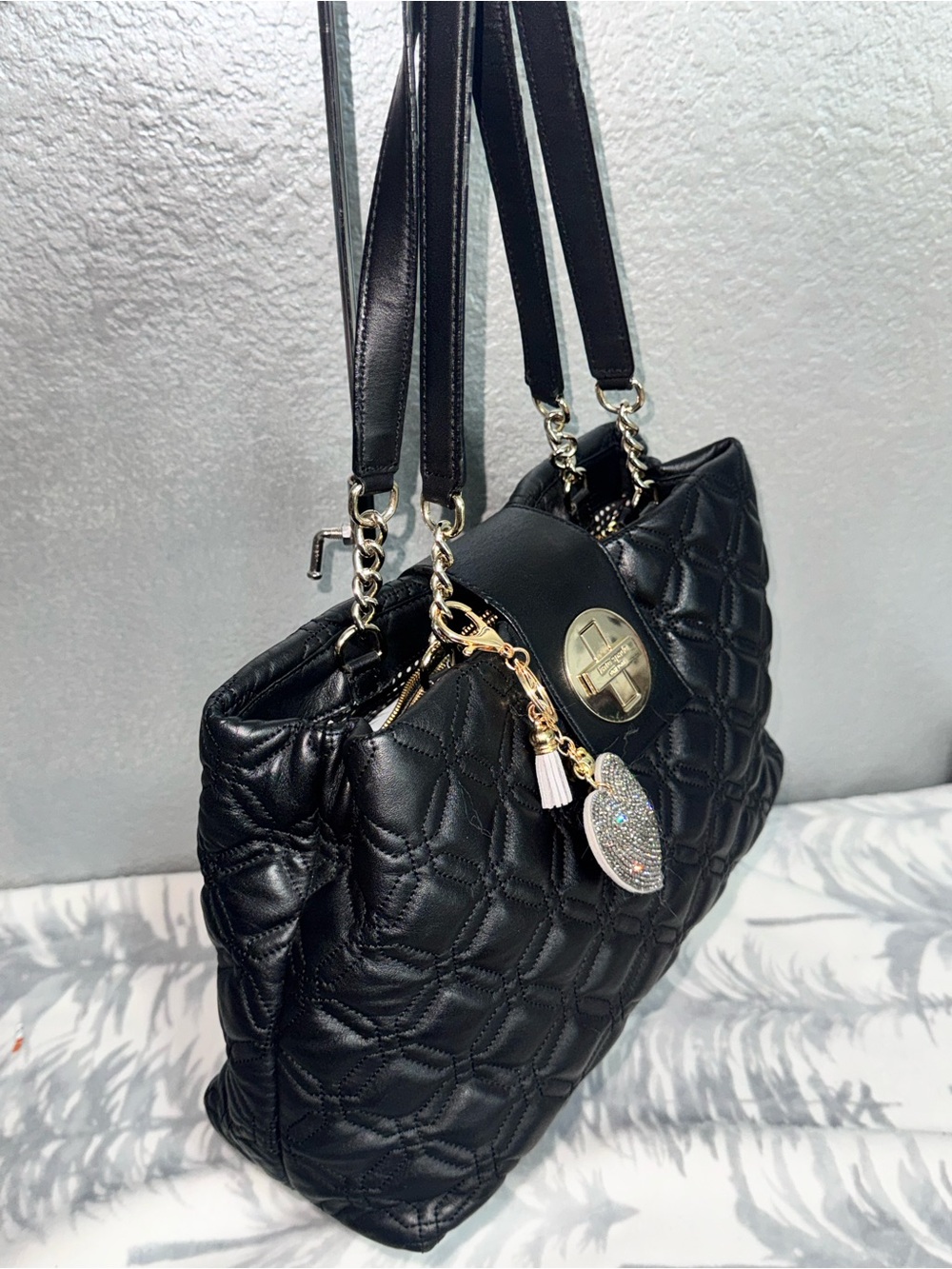 kate spade Black Quilted Shoulder Bag with Gold Hardware and Heart Charm - Picture 10 of 17